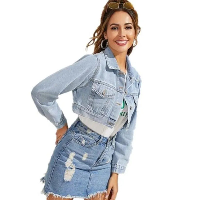2021 European And American New Autumn Winter Ladies Loose Fashion Female Lapel Single-Breasted Short Denim Jacket Denim Women