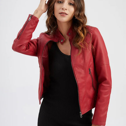 Faux Leather Jacket Women 2025 Autumn Spring Women's Moto Biker Jacket Red Black Coat Outerwear Brown Purple Blue 3xl 4xl Coffee