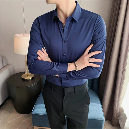 Summer Men Fashion Casual Short Sleeve Solid Shirt Super Slim Fit Male Social Business Dress Shirt Brand Men Casual Dress Blouse