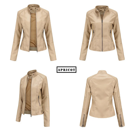 Faux Leather Jacket Women 2025 Autumn Spring Women's Moto Biker Jacket Red Black Coat Outerwear Brown Purple Blue 3xl 4xl Coffee
