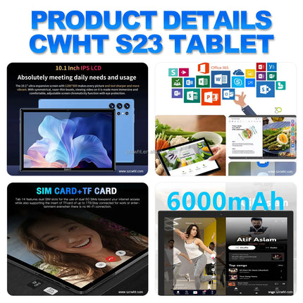 New 16GB+1TB Dual SIM Android Tablet 10 Inch Educational with Phone Call Feature S23U Branded Professional Touch Screen Tablet