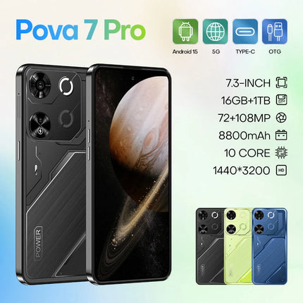 Built to Last Android 15 Smartphone Pova 7 Pro 5G 16GB RAM 1TB Storage 8800mAh Battery Dual SIM TopTier 5G Mobile Phone