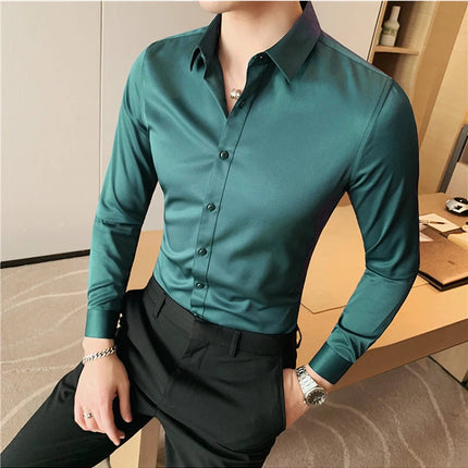 Summer Men Fashion Casual Short Sleeve Solid Shirt Super Slim Fit Male Social Business Dress Shirt Brand Men Casual Dress Blouse