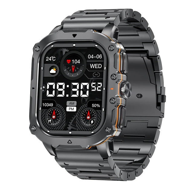 AK72 Men's Smart Watch 1.952 Inch AMOLED Display Stainless Steel for Bluetooth Call Fitness Tracker for Outdoor Sports Blood