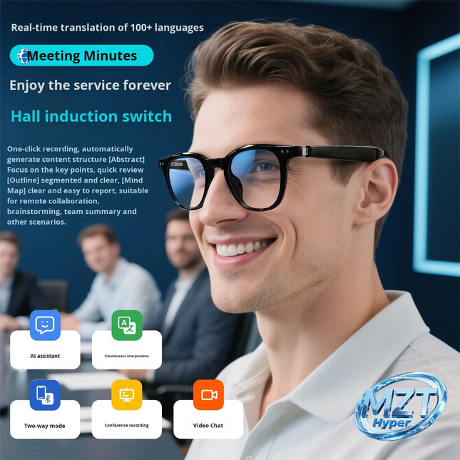 GT52 Auto On/Off AI Smart Glasses with ABS+PC Frame Photo & Video Voice & Touch Control 55mAh Battery Music & Calls