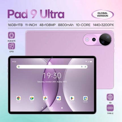 2025 Original Pad 9 Ultra 11-Inch Tablet PC for Kids Fast Charging 16GB Memory Front Camera Capacitive Screen