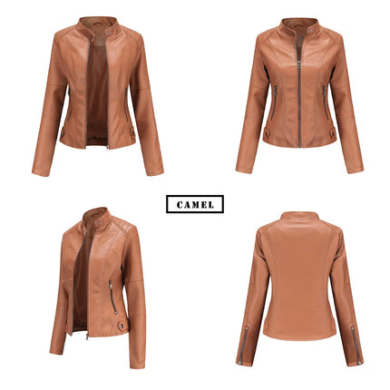 Faux Leather Jacket Women 2025 Autumn Spring Women's Moto Biker Jacket Red Black Coat Outerwear Brown Purple Blue 3xl 4xl Coffee