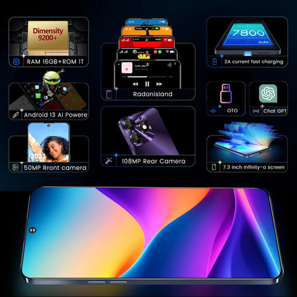 Spark10 Pro Android Smartphone 7.3 Inches Dual Octa Core 16+1T 108MP Manufacturer's Hot Selling Model English for Your Tech