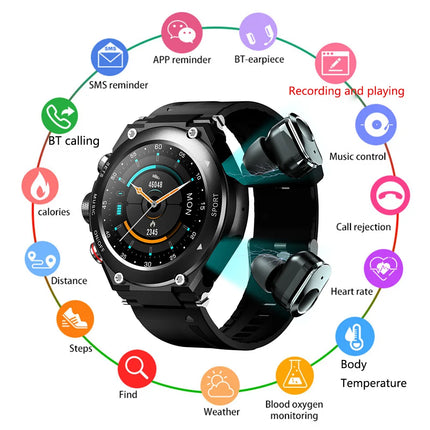 2 in 1 T92 Smart Bracelet and Waterproof Earbuds Headset IP67 Smart Watch with Touch Screen and TWS Calling Features