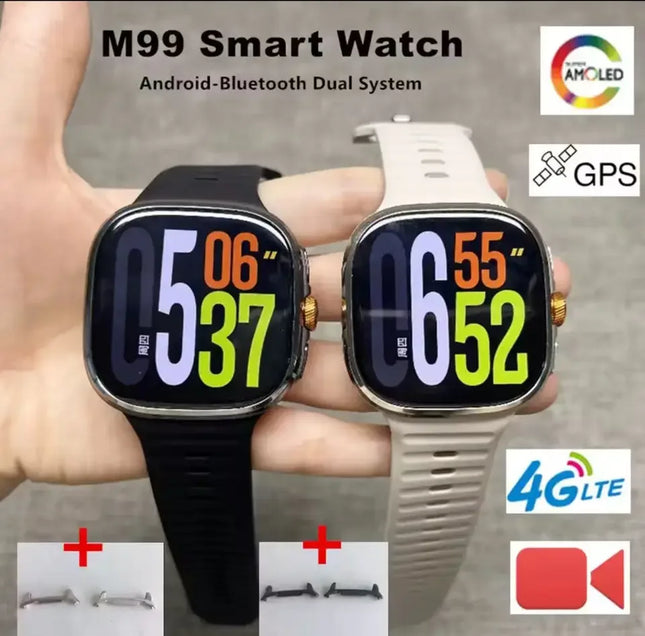 M99 Men's 4G Smartwatch 2.4inch Large Amoled Screen Android 10.0 4G/5G LTE Answer Call IP67 Magnetic 2100Mah Battery for Long