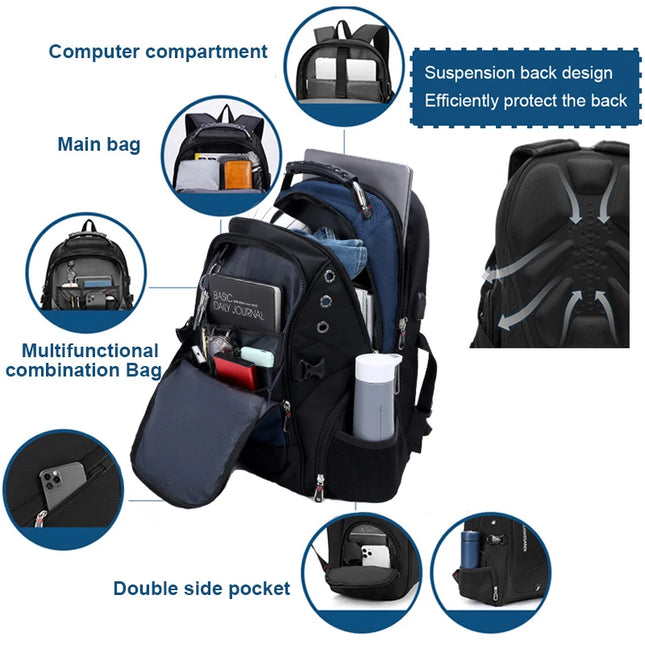 Anti-thief Fashion Men Backpack Multifunctional Waterproof 17.3 Inch Laptop Bag Man USB Charging Travel Backpacks Male Mochila