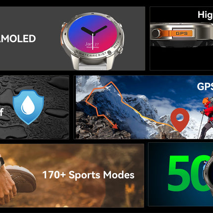 Advanced Swim-Proof Tracker: Alloy Build 1.43" Display 170+ Modes 2-Month Battery Life GPS Swimming Relojes DM56