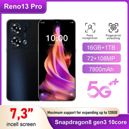 Reno13 Pro 90Hz OLED Large Screen 7.3-inch 5G Smartphone 1TB Storage 16GB RAM MTK 108MP Camera