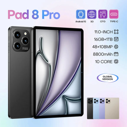New 11-Inch Pad8 Pro Android 15 Tablet PC Educational 5G WiFi 5G Calling for Adults with 16GB + 1TB MTK Octa Core PC