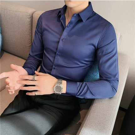 Summer Men Fashion Casual Short Sleeve Solid Shirt Super Slim Fit Male Social Business Dress Shirt Brand Men Casual Dress Blouse