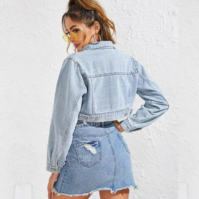 2021 European And American New Autumn Winter Ladies Loose Fashion Female Lapel Single-Breasted Short Denim Jacket Denim Women