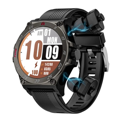 2-in-1 Men's Smart Watch with 1.53\" HD Screen and BT5.3 Wireless Earbuds Waterproof IP67 Sleep Monitor and Calories Tracker