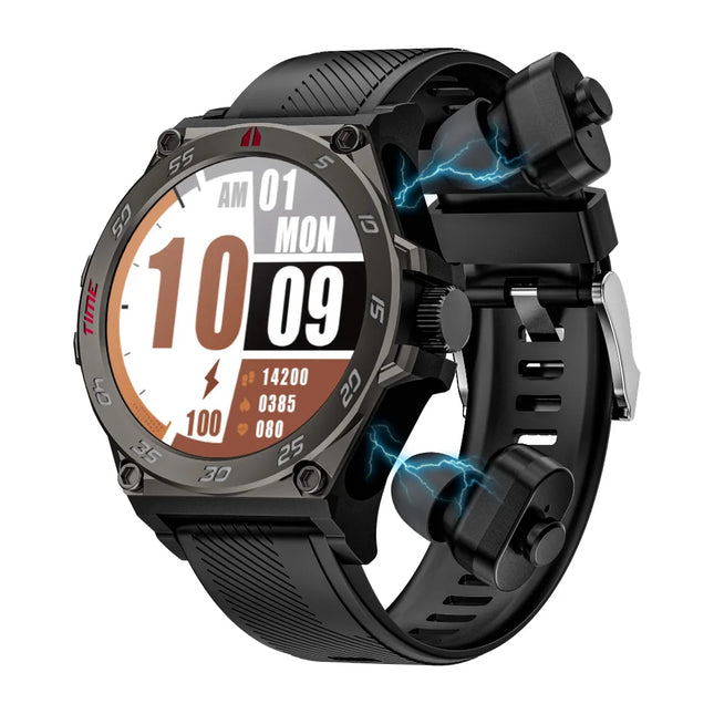 2-in-1 Men's Smart Watch with 1.53\" HD Screen and BT5.3 Wireless Earbuds Waterproof IP67 Sleep Monitor and Calories Tracker