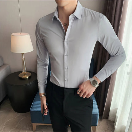 Summer Men Fashion Casual Short Sleeve Solid Shirt Super Slim Fit Male Social Business Dress Shirt Brand Men Casual Dress Blouse