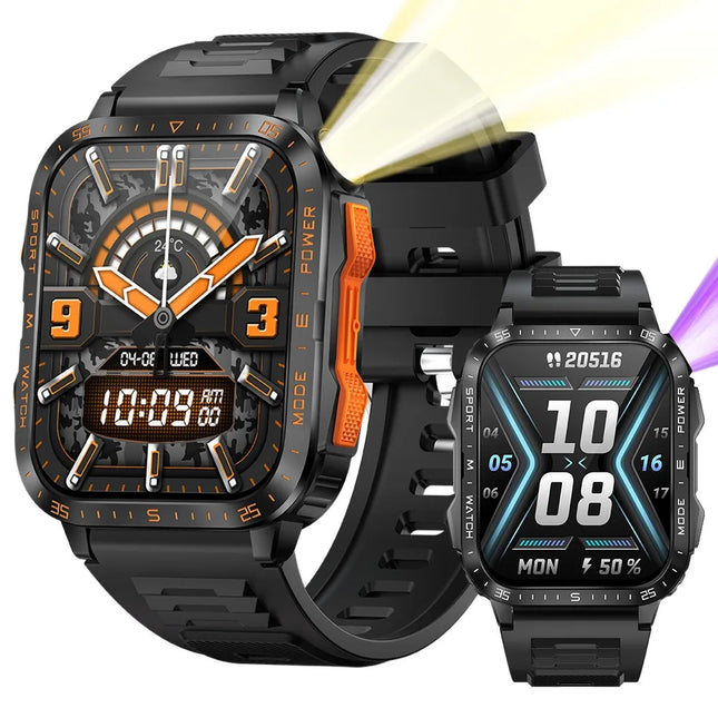 KT79 SmartWatch 1.96 Inch HD IPS Touch Screen 30M Deep 7-15 Days Flash UV Light 79 Alarm Compass Sport Watch for Android Rubber