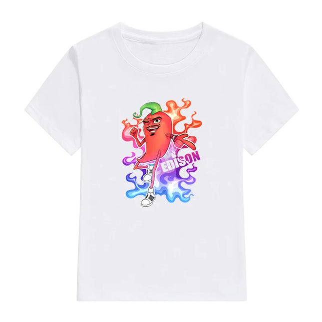 Children's 100% Cotton T Shirts Merch Edison Perec Chilli Hot Casual Family Clothing Set boy's girl's Fashion Pepper Print Tops