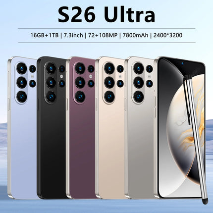 Hot Selling S26 Ultra 5G Smartphone Original Android 15 108MP HD Beauty Camera 16GB+1TB 7.3inch Unlocked Deca Core Cellular CDMA