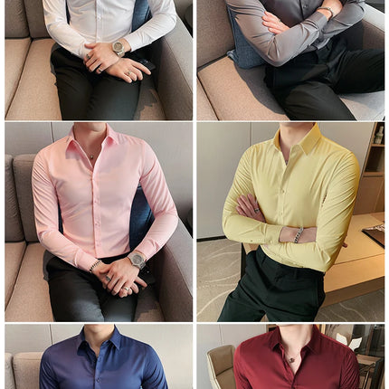 Summer Men Fashion Casual Short Sleeve Solid Shirt Super Slim Fit Male Social Business Dress Shirt Brand Men Casual Dress Blouse