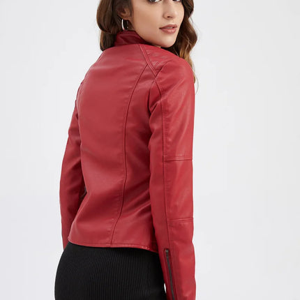 Faux Leather Jacket Women 2025 Autumn Spring Women's Moto Biker Jacket Red Black Coat Outerwear Brown Purple Blue 3xl 4xl Coffee