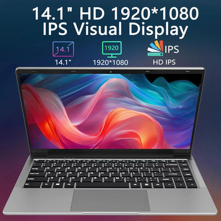 14.1" Ultra-Slim Laptop 8GB DDR4/512GB SSD Intel J4125 1080p IPS Panel WiFi/Windows 11 RGB Backlit English Keyboard US/UK Plugs