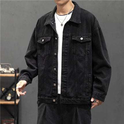 New Denim Jacket Men Vintage Jean Coats Streetwear Fashion Jean Jacket Men Turn Down Collar Denim Outerwear Cotton Bomber Jacket