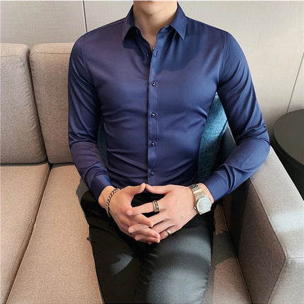 Summer Men Fashion Casual Short Sleeve Solid Shirt Super Slim Fit Male Social Business Dress Shirt Brand Men Casual Dress Blouse