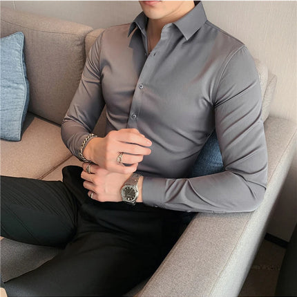 Summer Men Fashion Casual Short Sleeve Solid Shirt Super Slim Fit Male Social Business Dress Shirt Brand Men Casual Dress Blouse