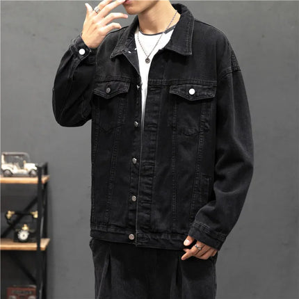 New Denim Jacket Men Vintage Jean Coats Streetwear Fashion Jean Jacket Men Turn Down Collar Denim Outerwear Cotton Bomber Jacket