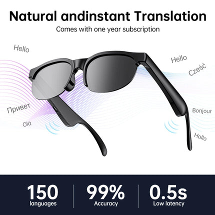 Smart Glasses Earphone Stereo Headset Dual Speaker Touch Wireless BT Sunglasses Headphone Travel Driving Translator Glasses