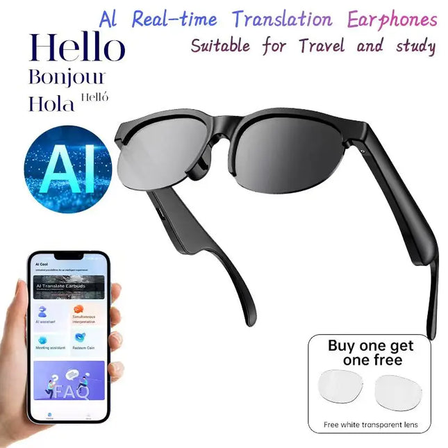 Smart Glasses Earphone Stereo Headset Dual Speaker Touch Wireless BT Sunglasses Headphone Travel Driving Translator Glasses