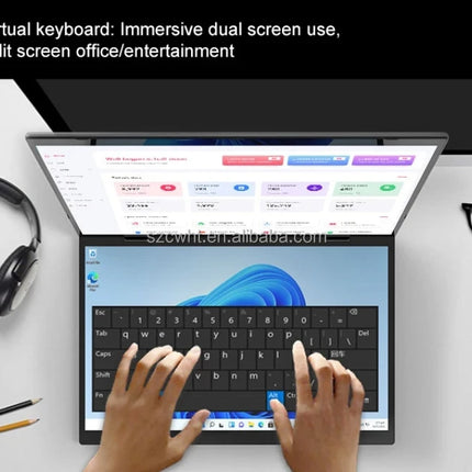 OEM New Novel 14 + 14 Inch Touch Screen Dual Screen Laptop Computer for College Student Business 16GB DDR4