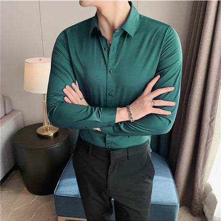Summer Men Fashion Casual Short Sleeve Solid Shirt Super Slim Fit Male Social Business Dress Shirt Brand Men Casual Dress Blouse