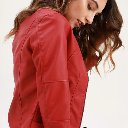 Faux Leather Jacket Women 2025 Autumn Spring Women's Moto Biker Jacket Red Black Coat Outerwear Brown Purple Blue 3xl 4xl Coffee
