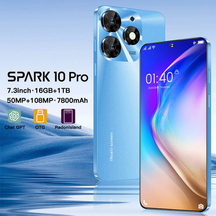 Spark10 Pro Android Smartphone 7.3 Inches Dual Octa Core 16+1T 108MP Manufacturer's Hot Selling Model English for Your Tech