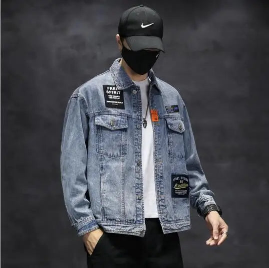 2025 Spring Black Men Denim Jacket, Korean Version of The Trend Handsome Outer Clothes Student Jacket Men Blue Male Coat