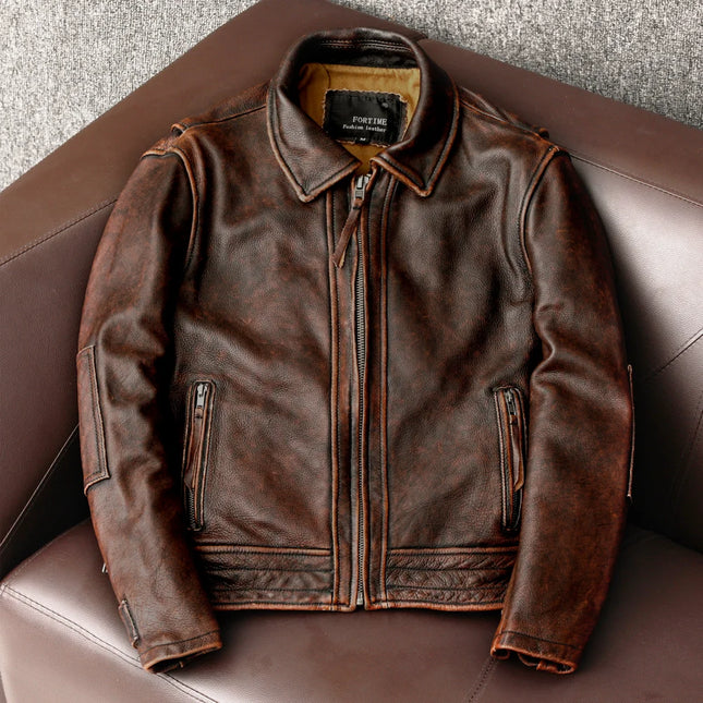 2023New Men Leather  Jacket  Swallow Tailed Vintage Motorcycle Top Cowhide Coat  Male Biker Clothing