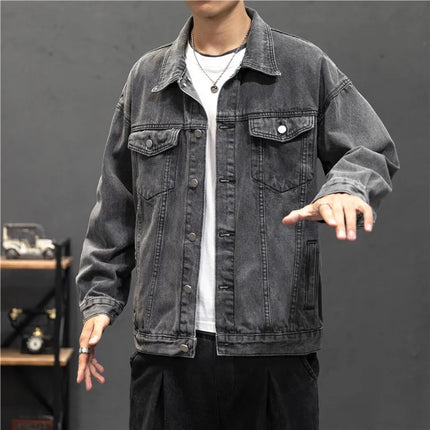 New Denim Jacket Men Vintage Jean Coats Streetwear Fashion Jean Jacket Men Turn Down Collar Denim Outerwear Cotton Bomber Jacket