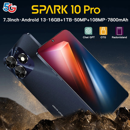 Spark10 Pro Android Smartphone 7.3 Inches Dual Octa Core 16+1T 108MP Manufacturer's Hot Selling Model English for Your Tech