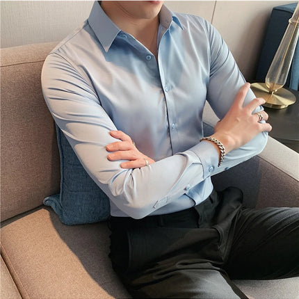 Summer Men Fashion Casual Short Sleeve Solid Shirt Super Slim Fit Male Social Business Dress Shirt Brand Men Casual Dress Blouse