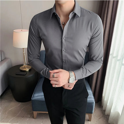 Summer Men Fashion Casual Short Sleeve Solid Shirt Super Slim Fit Male Social Business Dress Shirt Brand Men Casual Dress Blouse