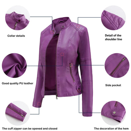 Faux Leather Jacket Women 2025 Autumn Spring Women's Moto Biker Jacket Red Black Coat Outerwear Brown Purple Blue 3xl 4xl Coffee