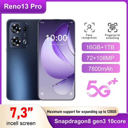 Reno13 Pro 90Hz OLED Large Screen 7.3-inch 5G Smartphone 1TB Storage 16GB RAM MTK 108MP Camera