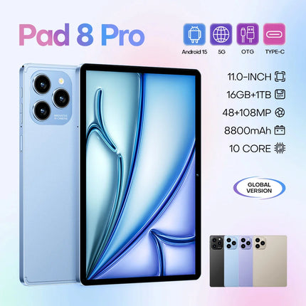 New 11-Inch Pad8 Pro Android 15 Tablet PC Educational 5G WiFi 5G Calling for Adults with 16GB + 1TB MTK Octa Core PC