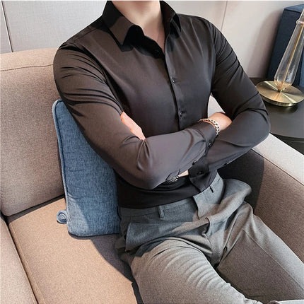 Summer Men Fashion Casual Short Sleeve Solid Shirt Super Slim Fit Male Social Business Dress Shirt Brand Men Casual Dress Blouse