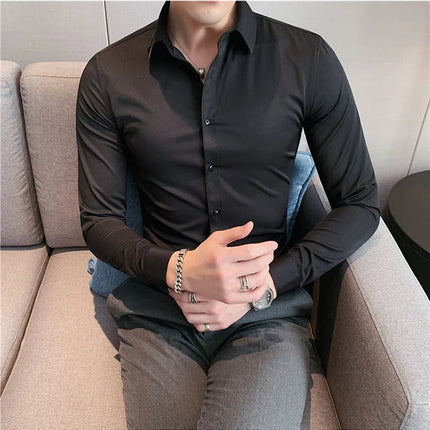 Summer Men Fashion Casual Short Sleeve Solid Shirt Super Slim Fit Male Social Business Dress Shirt Brand Men Casual Dress Blouse